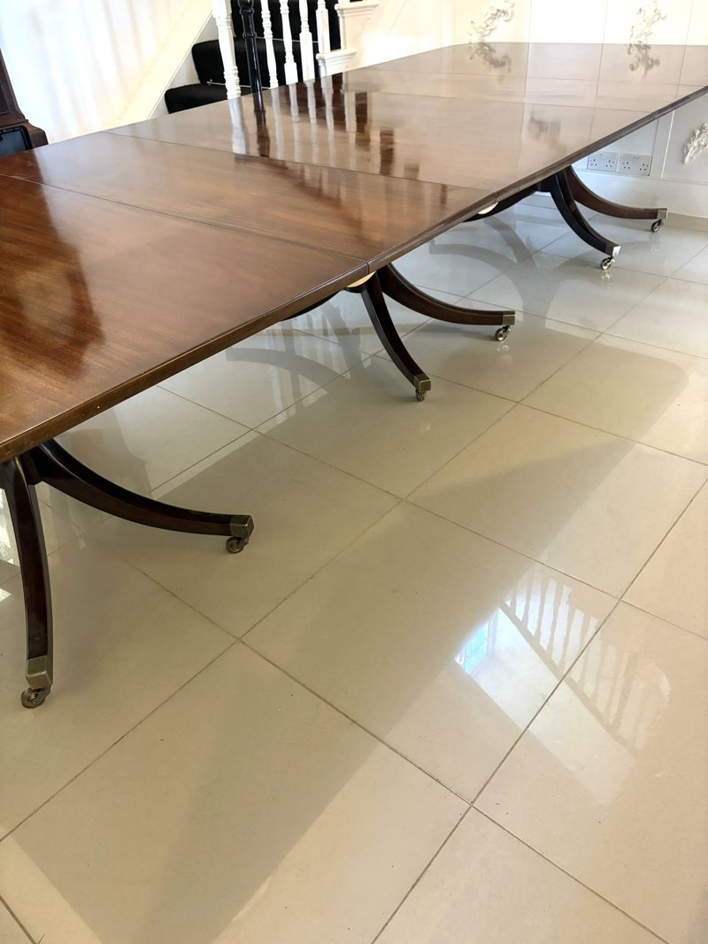 Large Antique Edwardian 18 Seater Superb Quality Figured Mahogany 3 Pilar Dining Table - Image 15